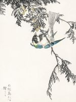 Plakat 30x40cm  Great Tit, Kashu Japoński Vintage do Salonu