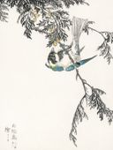 Plakat 30x40cm  Great Tit, Kashu Japoński Vintage do Salonu