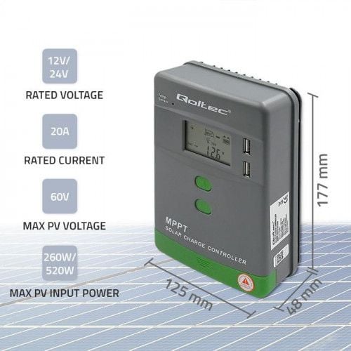 QOLTEC MPPT 20A REGULATOR SOLARNY LCD USB BLUETOOTH APP 12V 24V zdjęcie 8