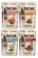 SHELMA MOKRA KARMA FILECIKI ŁOSOŚ DORSZ WOŁOWINA KURCZAK DLA KOTA 48X85G