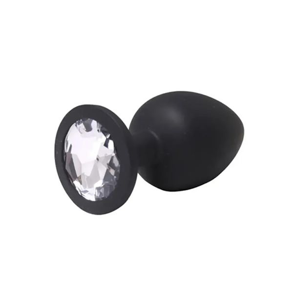 Black Medium Butt Plug With White Crystal zdjęcie 1