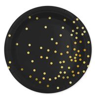 Talerzyki papierowe czarne w złote kropki, 18 cm 6 szt.