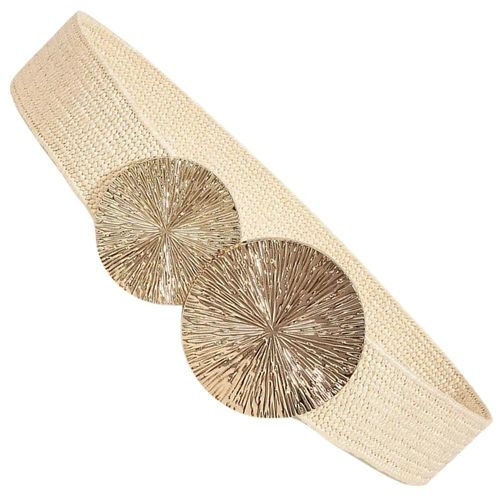 Damski słomiany pasek pleciony okrągła klamra beżowy ozdobny pas na Arena.pl