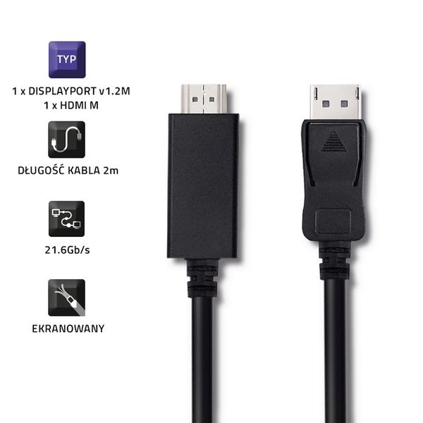 Qoltec DisplayPort v1.2 męski | HDMI męski | 5K | 2m zdjęcie 3