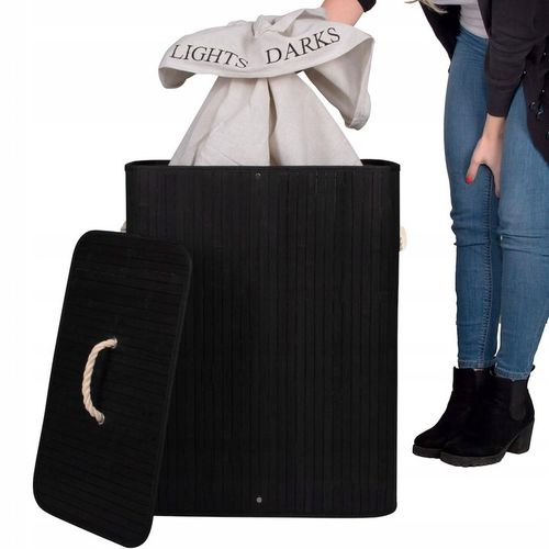 KOSZ BAMBUSOWY NA PRANIE BIELIZNĘ DWUKOMOROWY Z POKRYWĄ POJEMNIK DUŻY 100L na Arena.pl