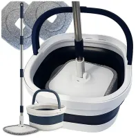 Mop obrotowy płaski 360° z wiadrem składanym wiadrem 2x mikrofibra