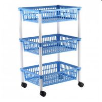 PROSTOKĄTNY REGAŁ DO ŁAZIENKI NA KÓŁKACH 3 PÓŁKI NIEBIESKI