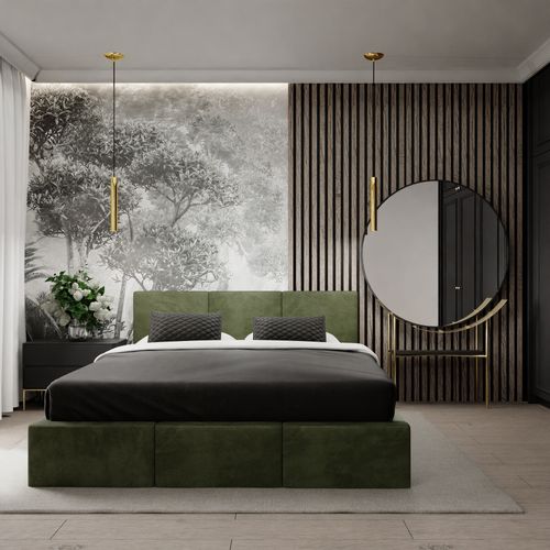 ŁÓŻKO TAPICEROWANE DO SYPIALNI 160x200 ŁÓŻKO PODWÓJNE Z POJEMNIKIEM KHAKI na Arena.pl