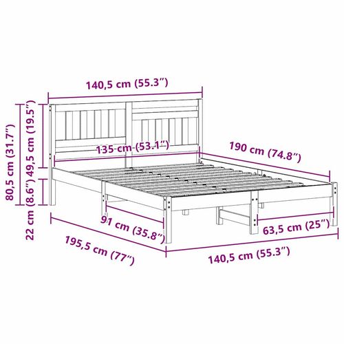 Ramka łóżka Woskowy brąz 135 x 190 cm Lite drewno sosnowe na Arena.pl