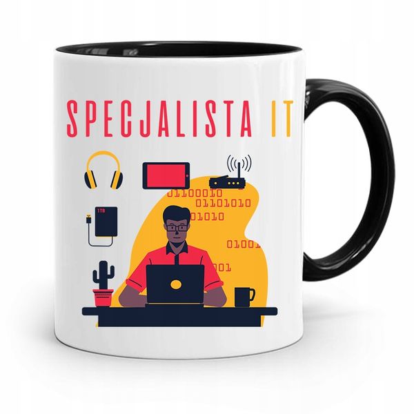 Kubek Czarny Informatyka Programisty Specjalista Z Nadrukiem Ze Zdjęciem zdjęcie 1