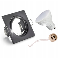 6x oprawa halogenowa CZARNA KWADRATOWA + żarówka GU10 LED 5W Ciepła