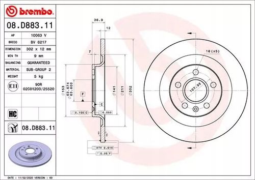 TARCZA HAM TYL 302X12 P BREMBO na Arena.pl