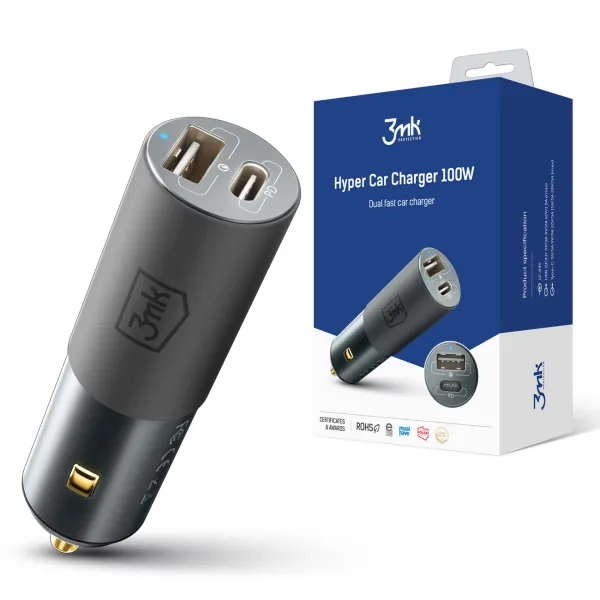 Ładowarka samochodowa 3mk Hyper Car Charger USB-C USB-A 100W - srebrna zdjęcie 1