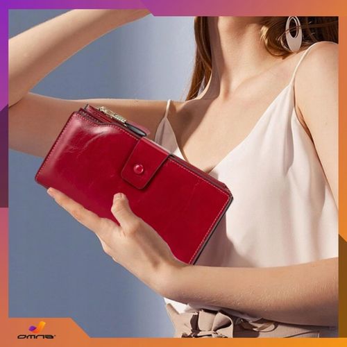 Portfel damski skórzany duży lakierowany pojemny RFID z paskiem czerwony na Arena.pl