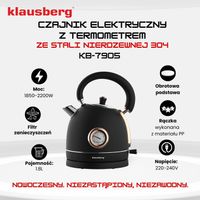 Czajnik elektryczny 1.8L z Termometrem RETRO Klausberg KB-7905 2200W Czarny