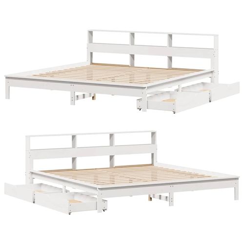 Łóżko z regałem, bez materaca, białe, 200x200 cm, sosnowe na Arena.pl