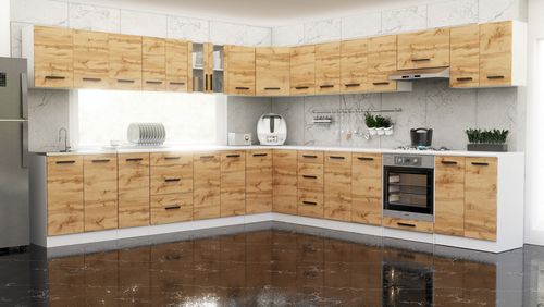 Kuchnia Nowoczesna Narożna Modułowa Blat 6.8m Biała Wotan Butelkowa Zieleń na Arena.pl