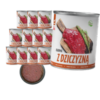MOKRA KARMA DLA PSA TufTuf Puszka mielonka z dziczyzną ZESTAW 12x800g