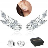 KOLCZYKI Srebrne PRÓBA 925 Listki z Cyrkoniami SREBRO Sztyfty WKRĘTKI