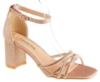 Sandały na obcasie słupku 7 cm. szampańskie brokatowe Rozmiar obuwia - 36