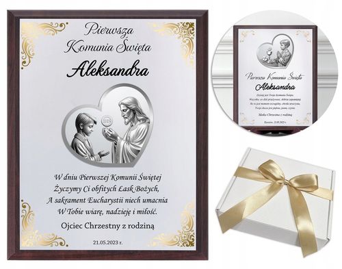 OBRAZEK PAMIĄTKA PIERWSZEJ KOMUNII ŚWIĘTEJ PREZENT NA KOMUNIĘ Z GRAWEREM na Arena.pl