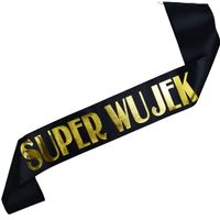 Super Wujek - czarna szarfa ze złotym nadrukiem
