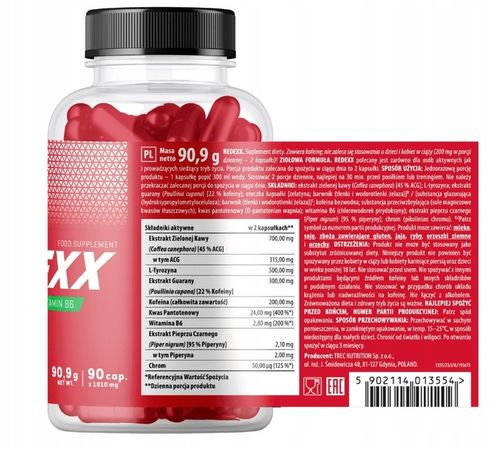 Trec Redexx 90 caps. Spalacz Tłuszczu Zielona Kawa Guarana Kofeina na Arena.pl