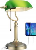 NEWRAYS elegancka mosiężna lampa bankierska zielony klosz + ŁADOWANIE USB