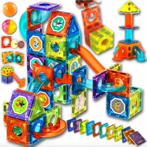 KLOCKI MAGNETYCZNE DLA DZIECKA 3D EDUKACYJNE DUŻE ŚWIECĄCY TOR KULKOWY 68EL na Arena.pl