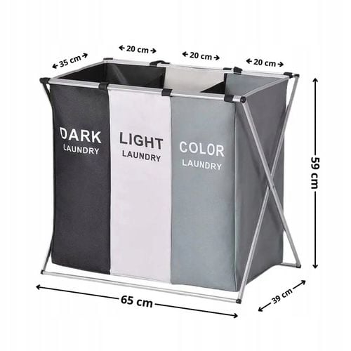 TRZYKOMOROWY KOSZ NA PRANIE DUŻY WOLNOSTOJĄCY ORGANIZER XXL na Arena.pl