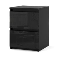 Stolik Nocny Czarny Połysk 2 Szuflady Nakastlik Do Sypialni Nowoczesny