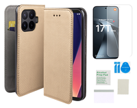 Etui z klapką do XIAOMI 17T PRO 5G złoty case obudowa + folia ochronna TPU