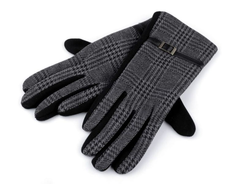 Rękawiczki damskie z dzianiny krata ciemna roz. L zdjęcie 1