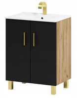Szafka łazienkowa VIKI 50 z umywalką czarny/dąb craft złoty