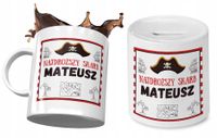 Dla Mateusza Zestaw Kubek + Skarbonka Dla Dziecka Z Nadrukiem Ze Zdjęciem