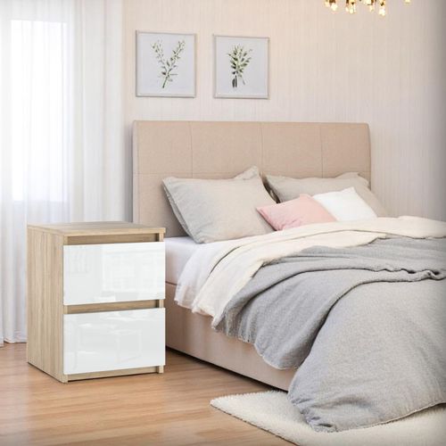 Szafka Nocna 2 Szuflady Stolik Nakastlik Do Sypialni Sonoma Biały Połysk na Arena.pl