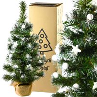 CHOINKA SZTUCZNA MAŁA OŚNIEŻONA GĘSTA OZDOBIONA 65 CM Z BIAŁYMI OZDOBAMI