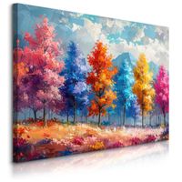 Obraz Do Salonu Abstrakcyjny Pejzaż Kolorowy Las Malarstwo 70cm x 50cm
