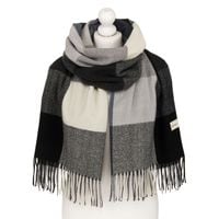 dwustronny szal damski z poliestru w dominującym czarnym kolorze