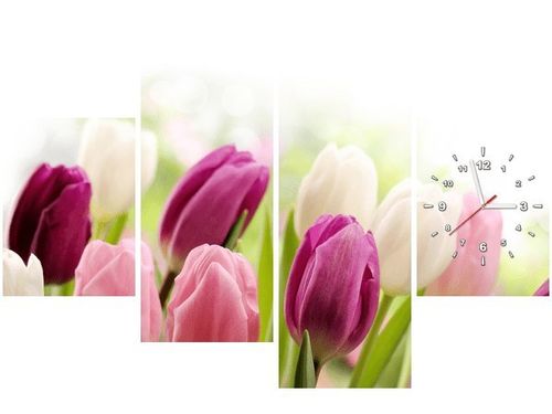 120CM 80CM ZEGAR 4 ELEM SOCZYSTE TULIPANY OBRAZ ŚCIENNY na Arena.pl