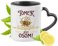 Dla Tomka Kubek Czarny Z Uszkiem W Kształcie Serca Na Prezent Z Nadrukiem