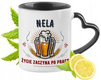 Dla Neli Kubek Czarny Z Uszkiem W Kształcie Serca Na Prezent Z Nadrukiem
