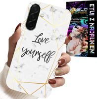 ETUI DO SAMSUNG GALAXY A26 5G - BIAŁY MARMUREK W ZŁOTE RAMKI LOVE YOU