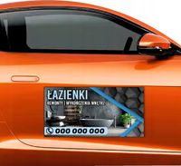 Magnes na samochód reklama magnetyczna 60x30cm ŁAZIENKI REMONTY WYKOŃCZENIA