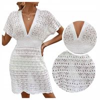 PAREO na plażę LETNIA SUKIENKA plażowa BOHO tunika NARZUTKA ażur KORONKA M