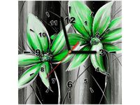 30X30CM ZEGAR KWIATY ZIELONO OBRAZ DREWNO