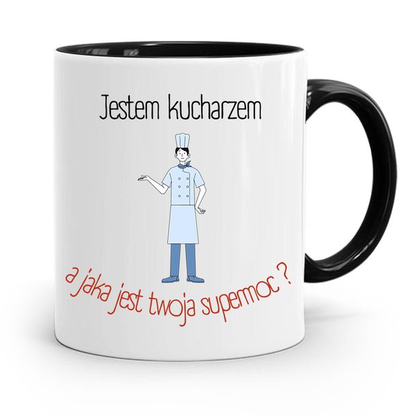 Kubek Czarny Dla Kucharza Kucharki Twoja Supermoc? Z Nadrukiem Ze Zdjęciem zdjęcie 1