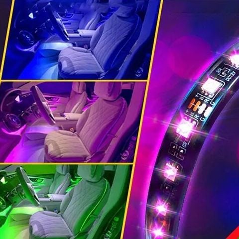 TAŚMA LED DO SAMOCHODU Z PILOTEM OŚWIETLENIE AUTA RGB 5050 DO WNĘTRZA USB na Arena.pl