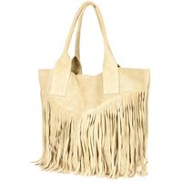 Beżowa Torebka damska skórzana zamszowa A4 frędzel duża L83