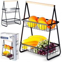 KOSZYK NA OWOCE WARZYWA METALOWY CZARNY 2-POZIOMOWY PATERA STOJAK LOFT